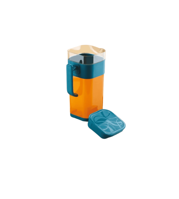 jug with a blue handle and lid on a white background