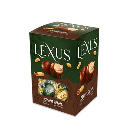 Box of Lexus peanut cream candies on a white background