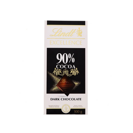 Lindt Excellence 90% Cocoa dark chocolate packaging on a white background
