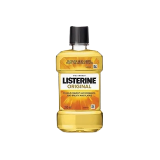 Bottle of Listerine Original mouthwash on a white background
