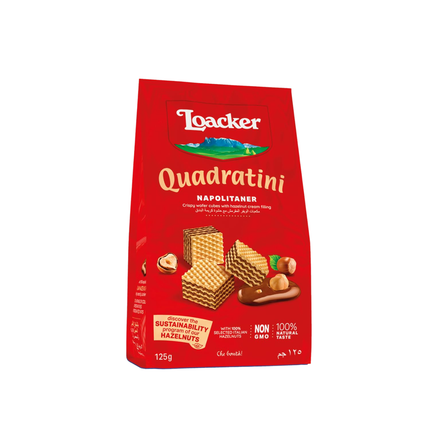 Loacker Quadratini cookies packaging on a white background