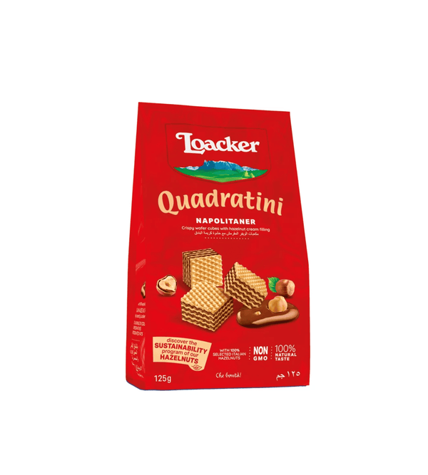 Loacker Quadratini cookies packaging on a white background
