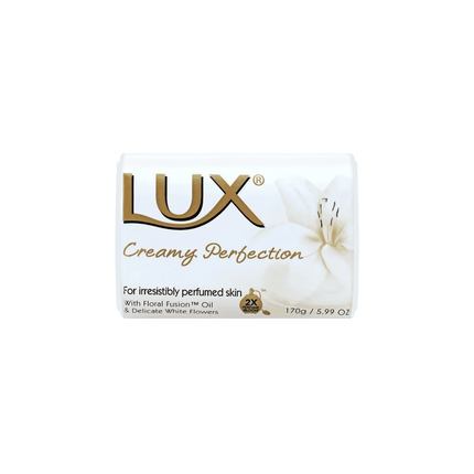 Lux Creamy Perfection soap bar packaging on a white background