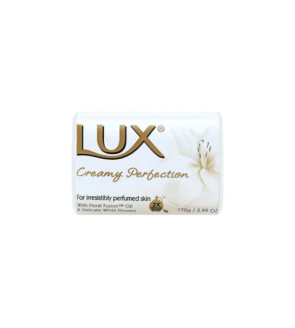 Lux Creamy Perfection soap bar packaging on a white background