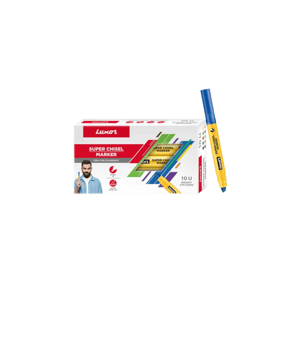 Luxor Super Chisel marker set with packaging on a white background