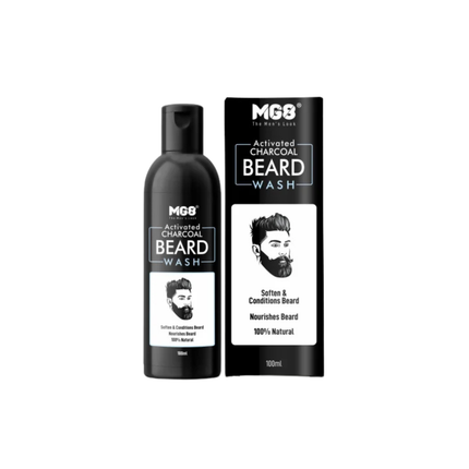MGB Activated Charcoal Beard Wash bottle and packaging on a white background