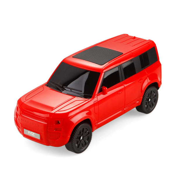 Red toy SUV on a white background