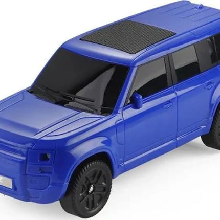 Blue toy SUV with black windows on a white background