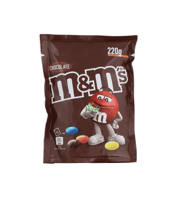 M&M's chocolate candy bag with character on a white background