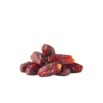 Pile of mabroom dates on a white background