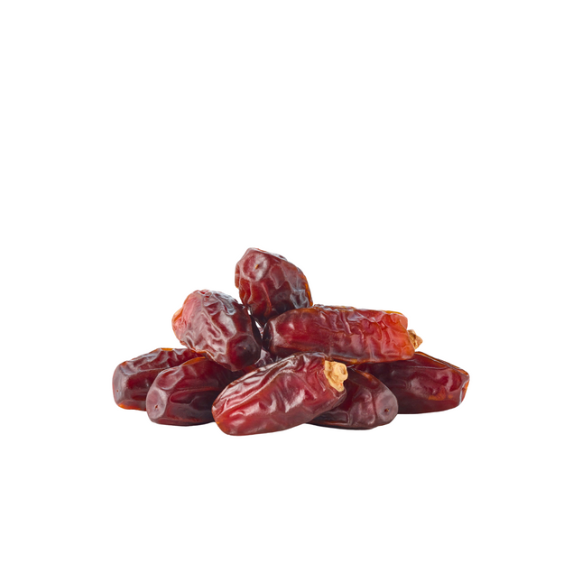 Pile of mabroom dates on a white background