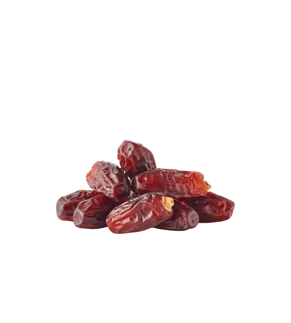 Pile of mabroom dates on a white background