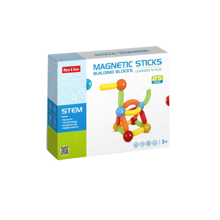 Box of Magnetic Sticks Building Blocks with colorful toy on a white background