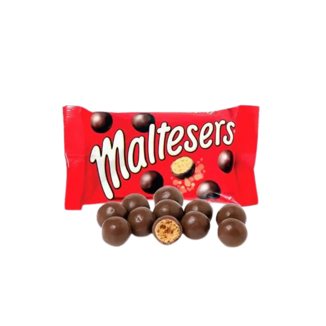 Maltesers chocolate candy bar with red packaging on a white background