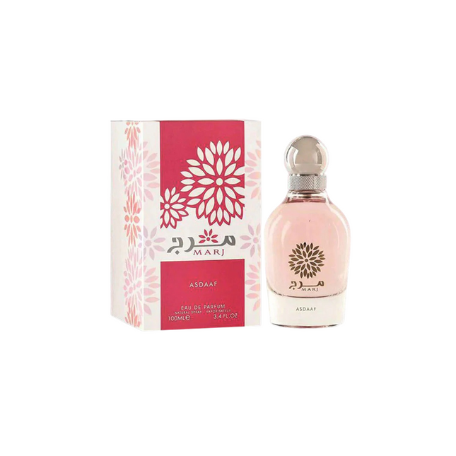 Perfume bottle and packaging with floral design on a white background