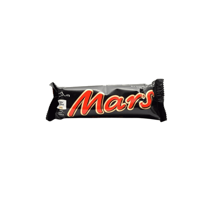 Mars chocolate in black packet on white backround.