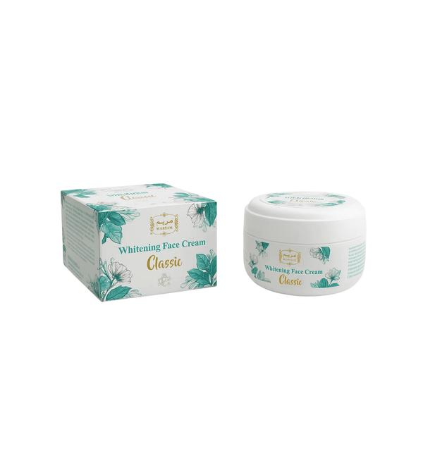 Whitening face cream jar and packaging on a white background