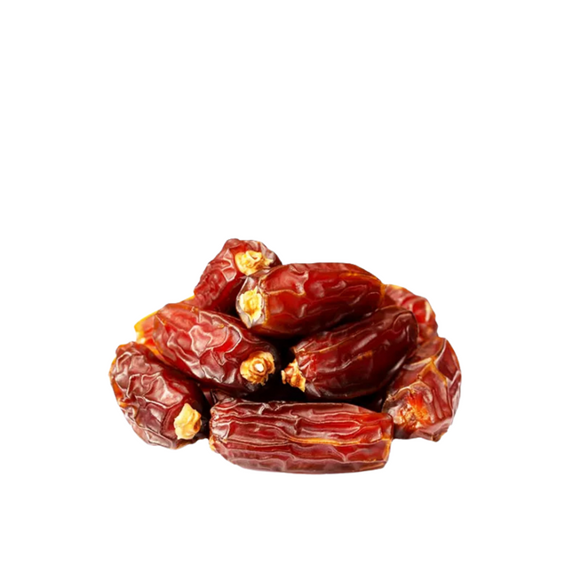 Stack of dried dates on a white background