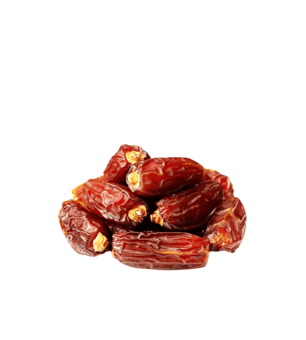 Stack of dried dates on a white background