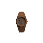 Brown wooden watch on a white background
