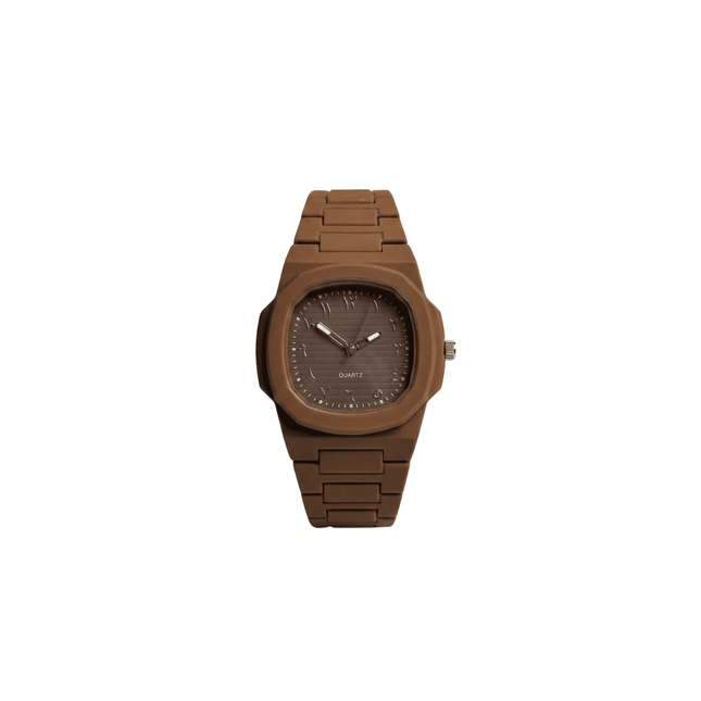 Brown wooden watch on a white background