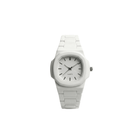 White watch with a ceramic strap on a white background