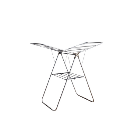 Metal clothes drying rack on a white background