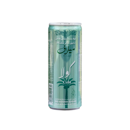 Green can with milaf cola on a white background