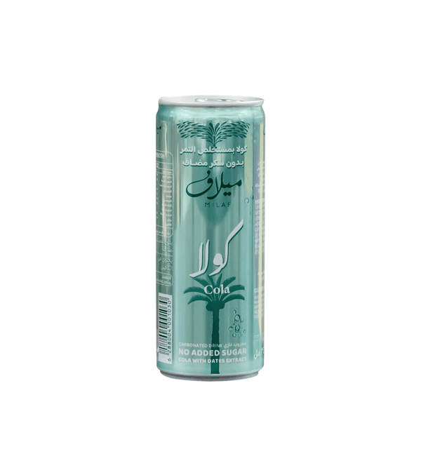 Green can with milaf cola on a white background