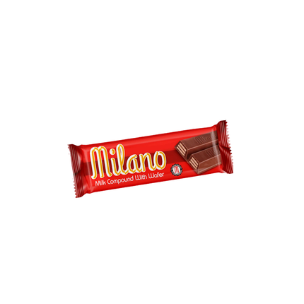 Milano chocolate bar with red wrapper on a white background