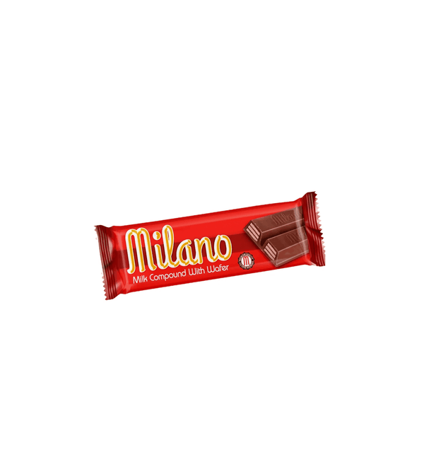 Milano chocolate bar with red wrapper on a white background