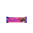 Chocolate bar with pink and purple packaging on a white background