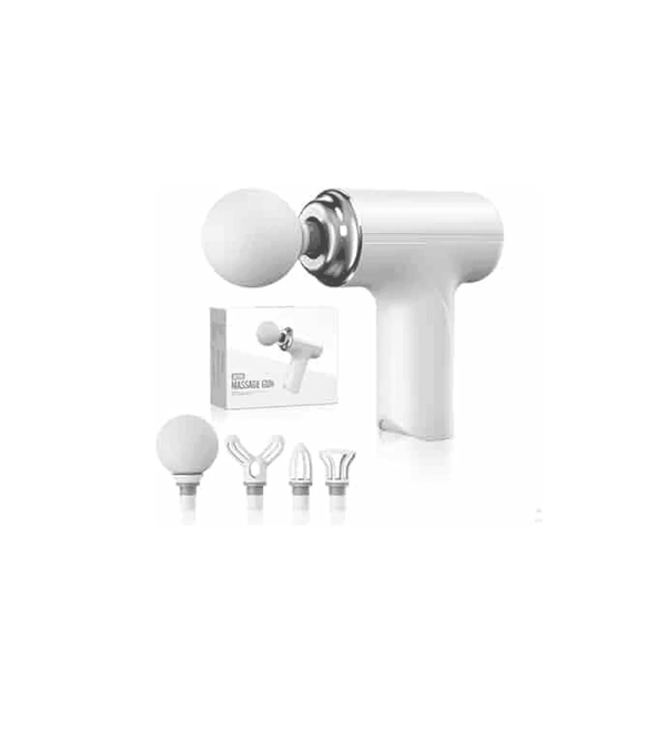 White handheld device with attachments on a white background