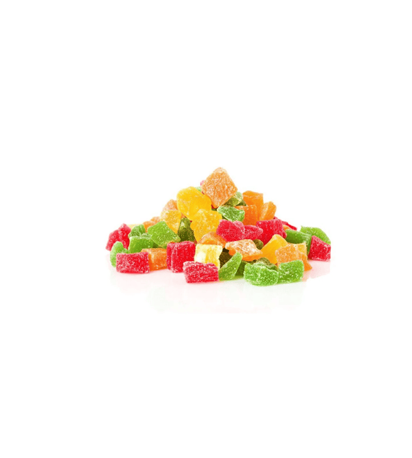 Colorful gummy candies on a white background