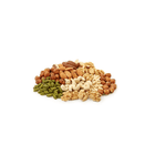 Assorted dried mixed nuts on a white background