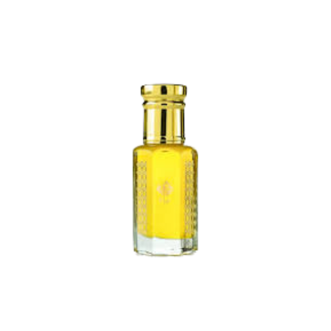 Small glass bottle with gold cap on a white background