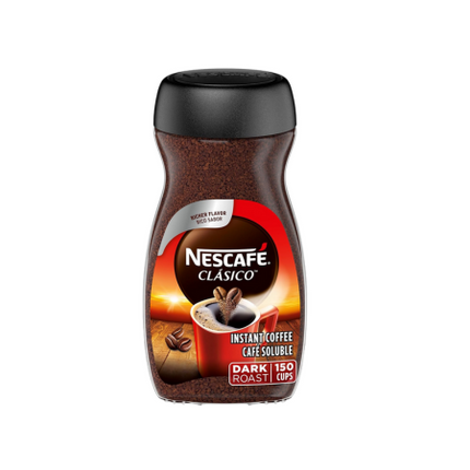 Nescafe Clasico instant coffee jar on a white background