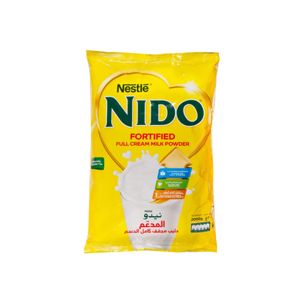 Nestle Nido fortified full cream milk powder package on a white background