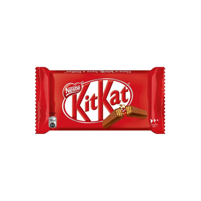 Red Kit Kat chocolate bar packaging on a white background