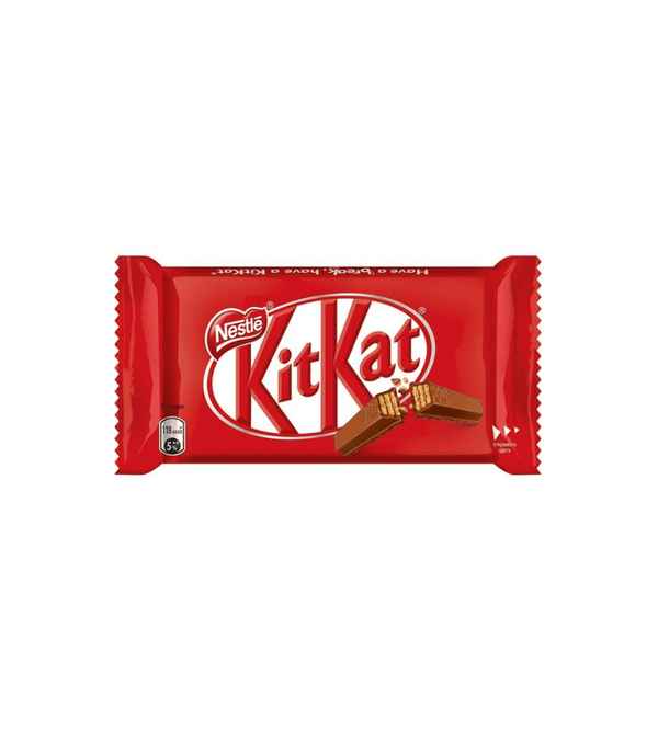 Red Kit Kat chocolate bar packaging on a white background