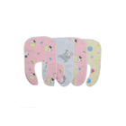 Set of four baby neck bibs with cartoon designs on a white background