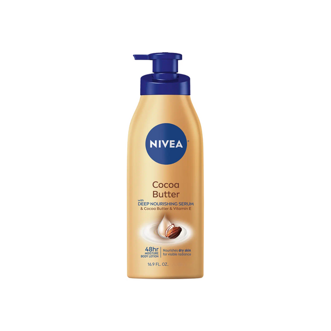Nivea cocoa butter lotion bottle with white background