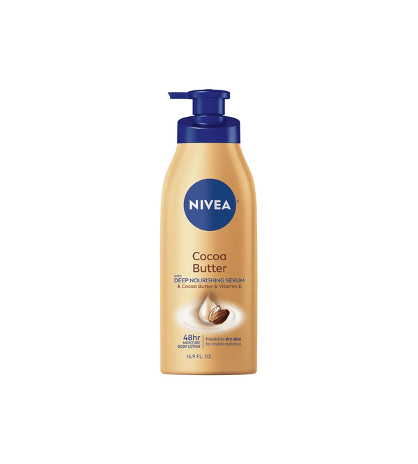Nivea cocoa butter lotion bottle with white background