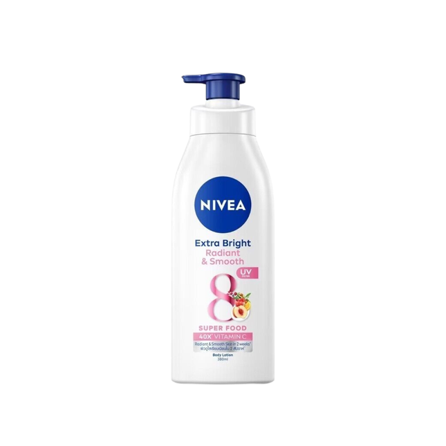 Nivea Extra Bright body lotion bottle on a white background