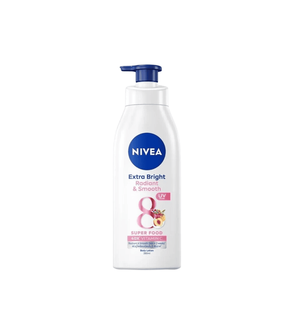 Nivea Extra Bright body lotion bottle on a white background