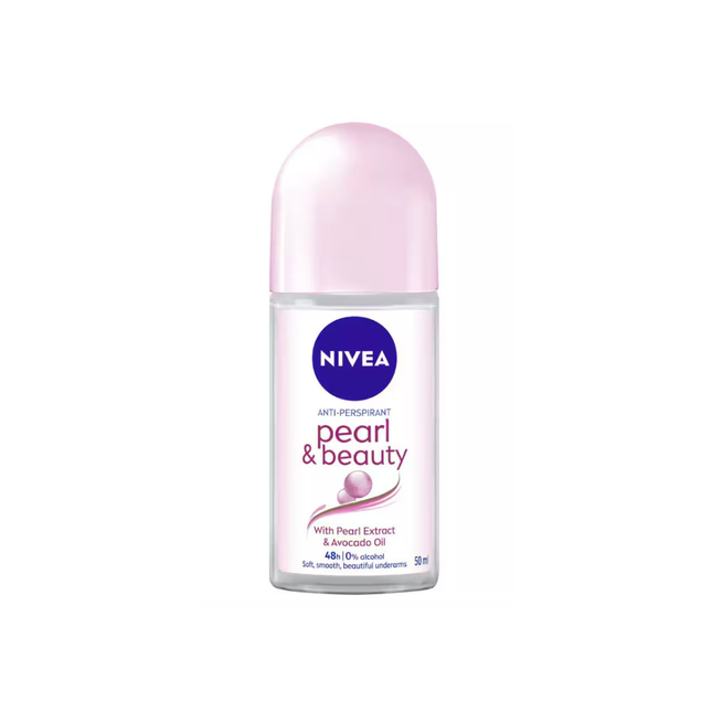 Nivea pearl & beauty deodorant bottle on a white background