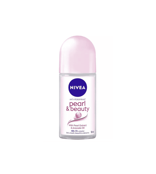 Nivea pearl & beauty deodorant bottle on a white background