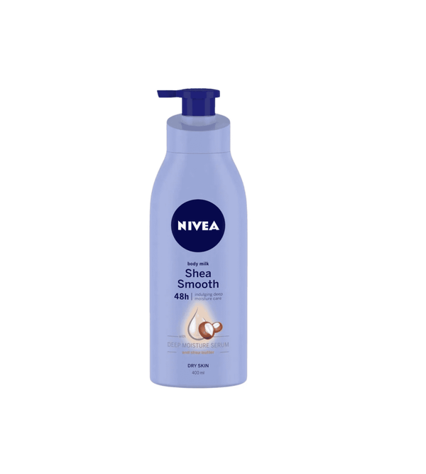 Nivea Shea Smooth body lotion bottle on a white background