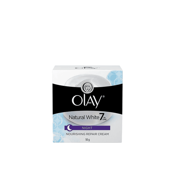 Olay Natural White Night Nourishing Repair Cream packaging on a white background