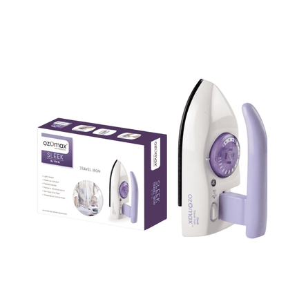 White and purple iron with packaging on a white background